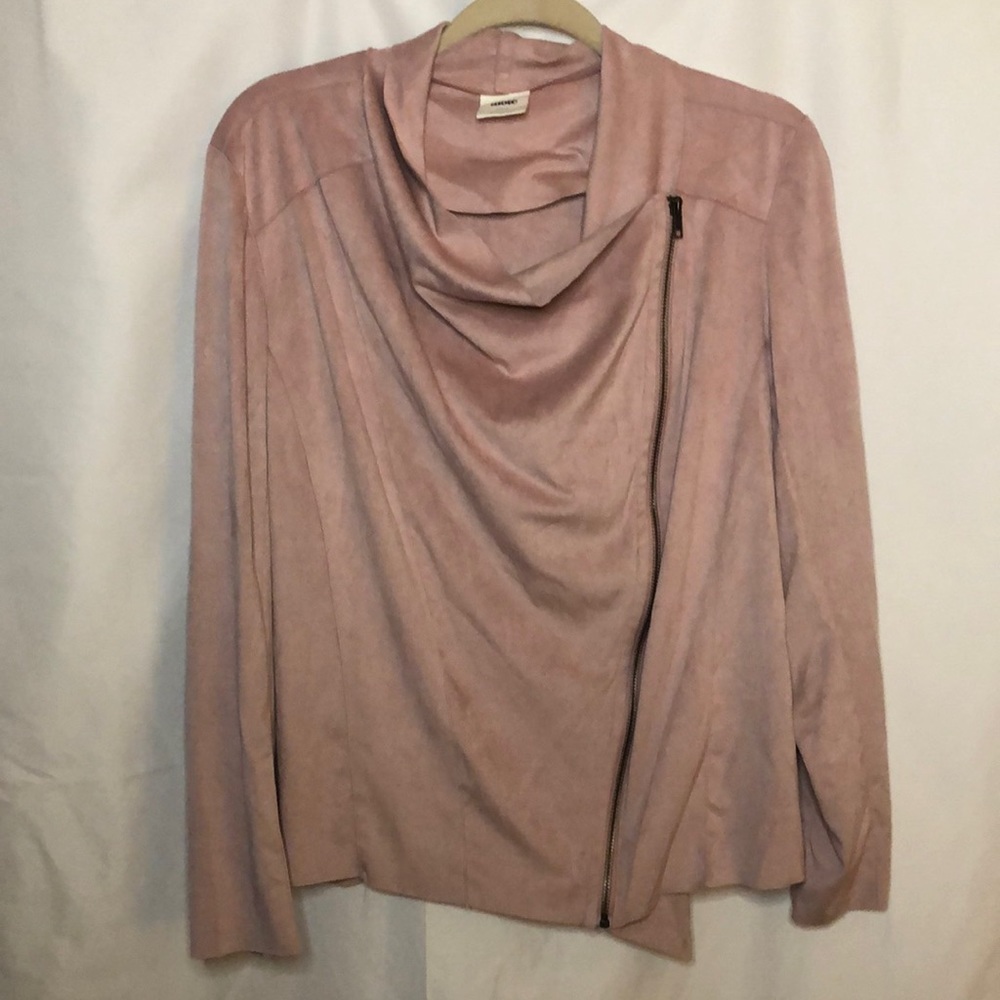 MOTE pink/blush colored faux suede drape jacket. Size Large.